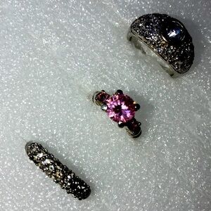 3 vintage silver tone rings all have wear / flaws